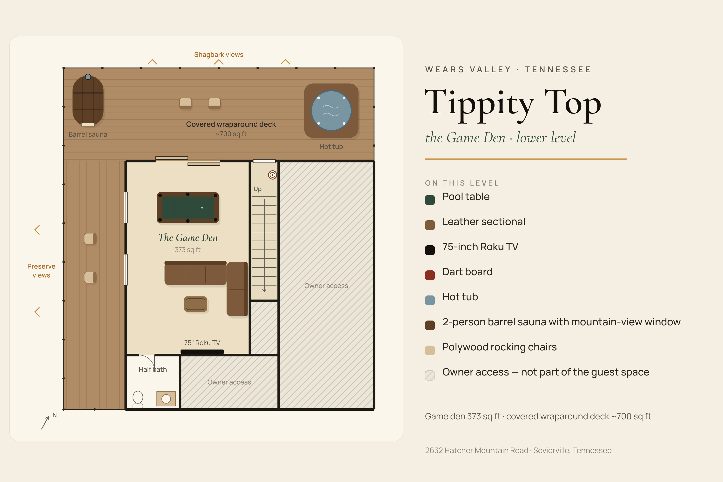 The Game Den floor plan — Lower level